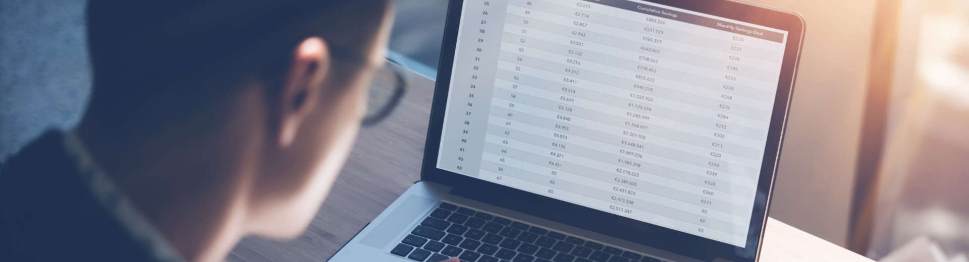 a person looking at data on the laptop screen